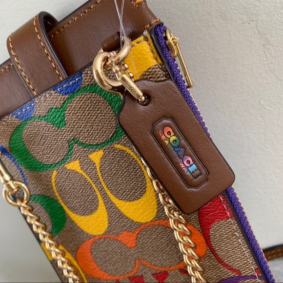 NWT Coach Phone Crossbody In Rainbow Signature Canvas - Picture 9 of 13